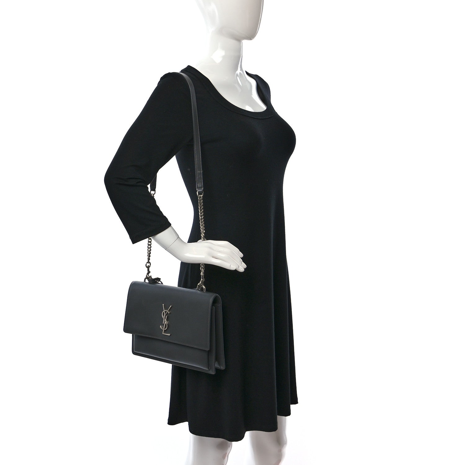 Saint Laurent Smooth Calfskin Medium Monogram Sunset Satchel Anthracite 2 of 9