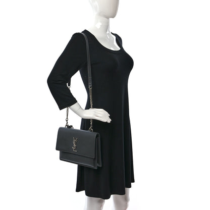 Saint Laurent Smooth Calfskin Medium Monogram Sunset Satchel Anthracite 2 of 9