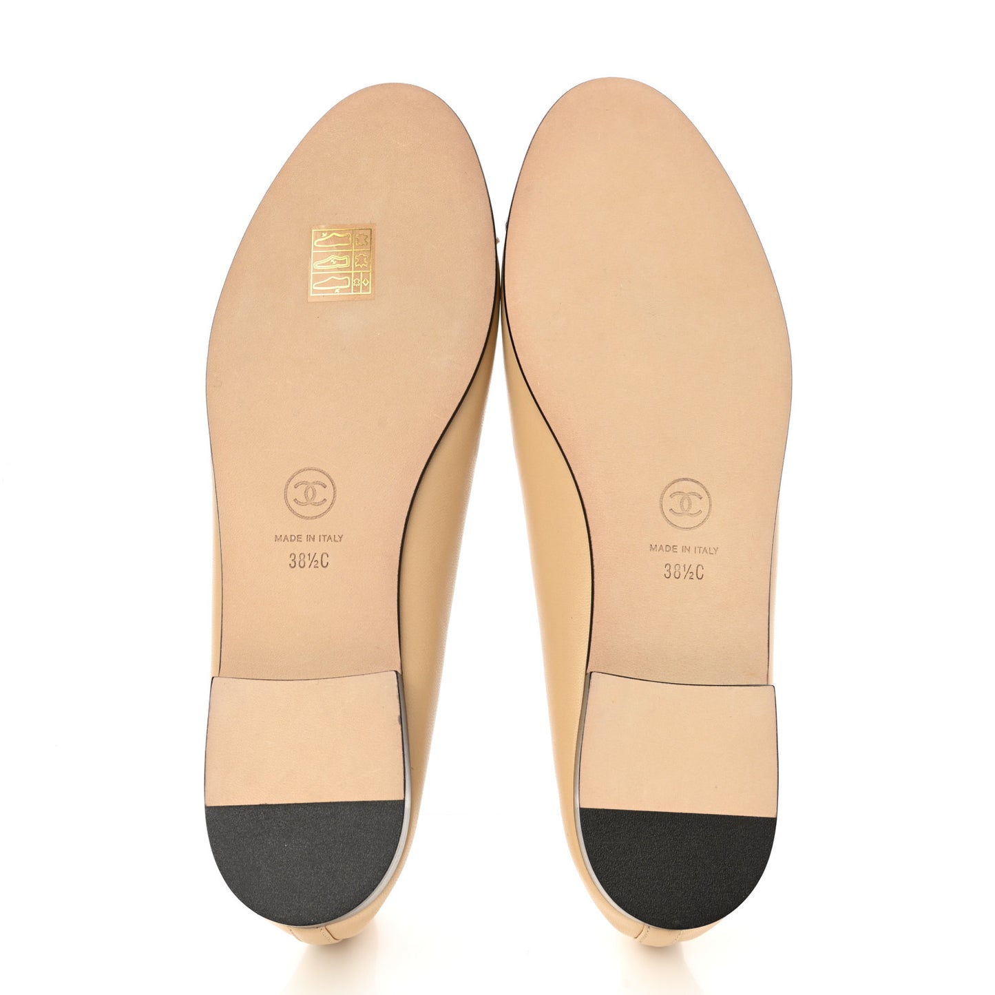 Lambskin Cap Toe Ballerina Flats 38.5 Beige Black