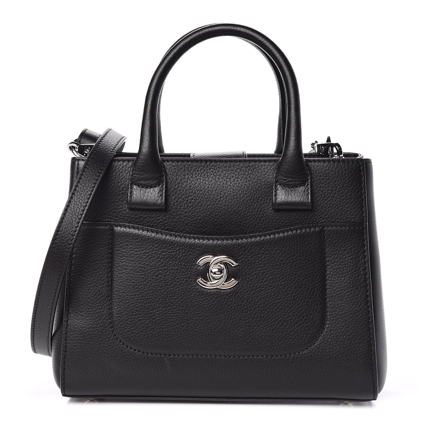 Grained Calfskin Mini Neo Executive Shopper Tote Black