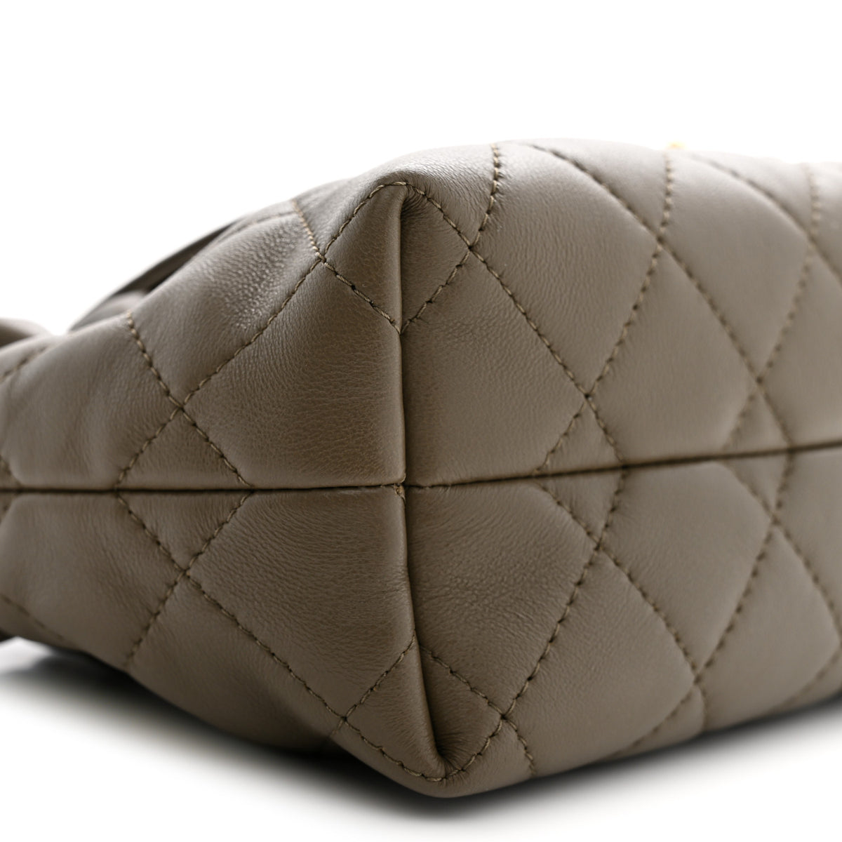 Lambskin Quilted CC Drawstring Flap Clutch With Strap Dark Khaki