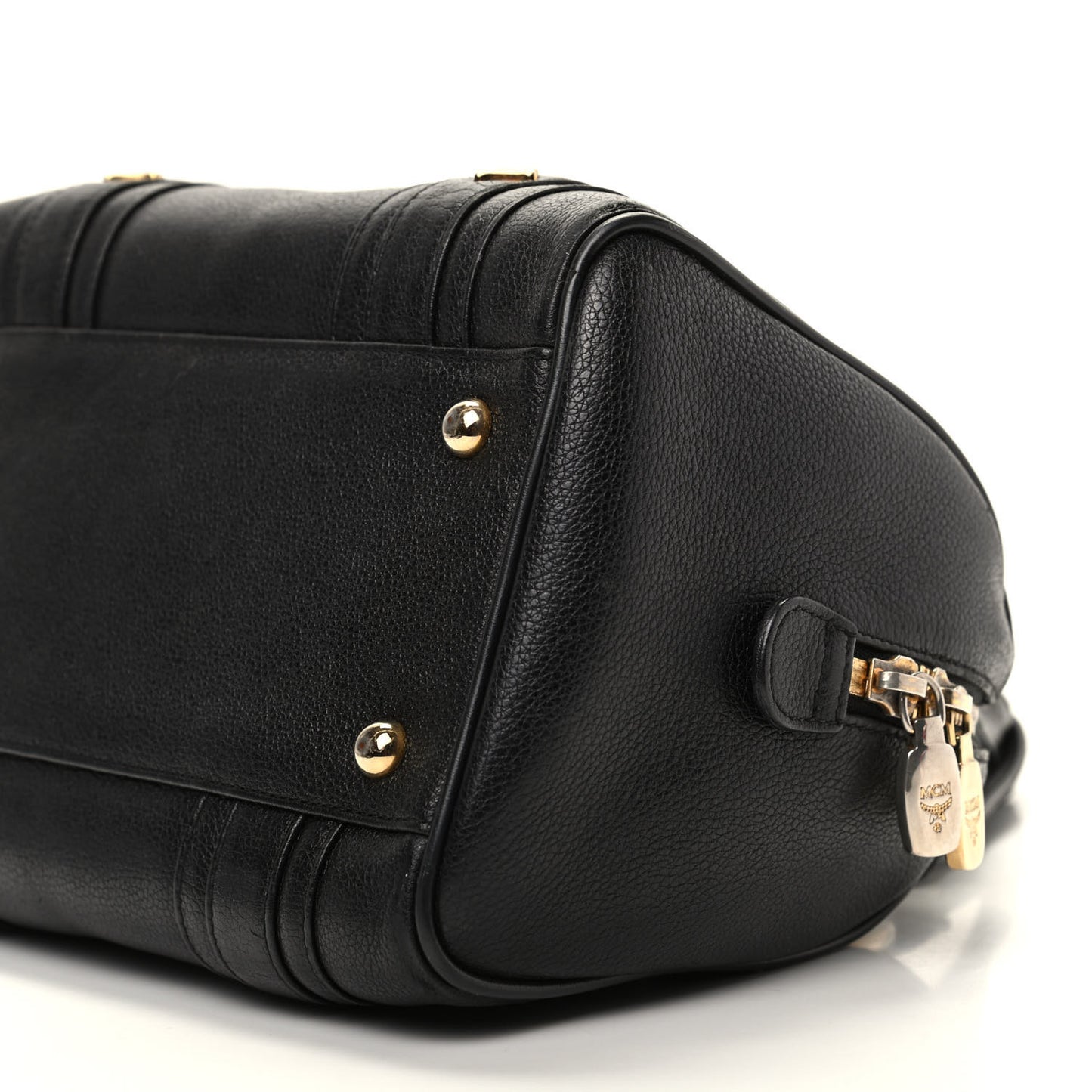 Grained Calfskin Studded Boston Bag Black