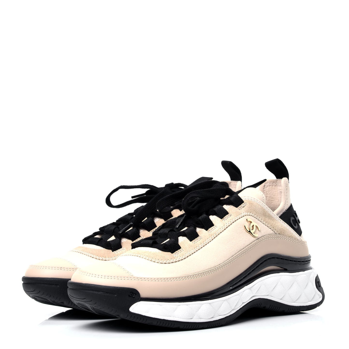Velvet Calfskin Mixed Fibers CC Sneakers 37.5 Beige