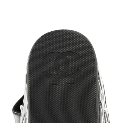 Chanel Shiny Calfskin Logo Platform Sandals 38 Black 6 of 10