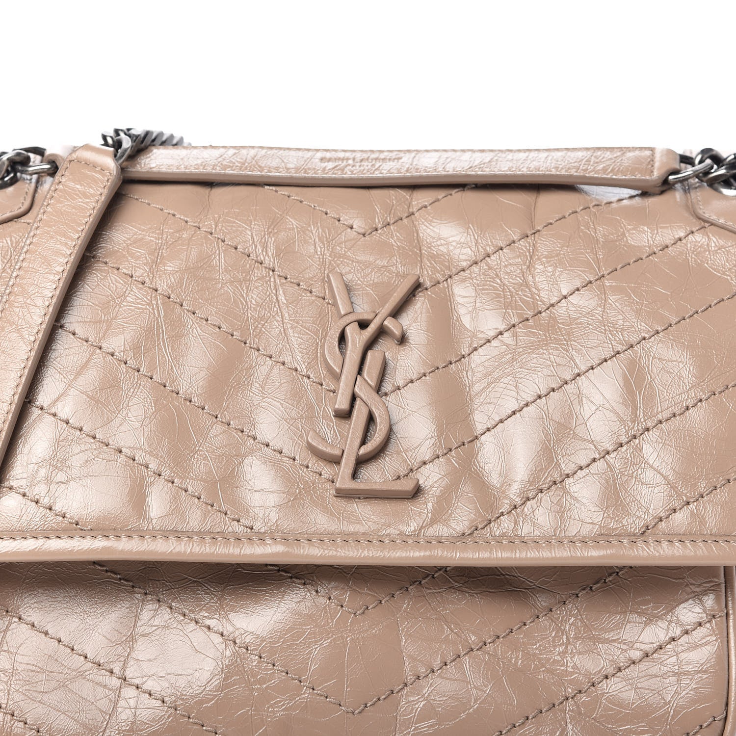 Saint Laurent Crinkled Calfskin Matelasse Monogram Medium Niki Chain Satchel Light Taupe 10 of 10