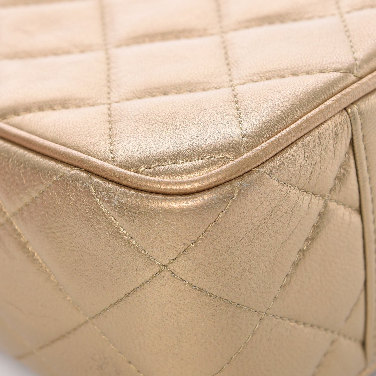 Metallic Lambskin Quilted Camera Case Gold