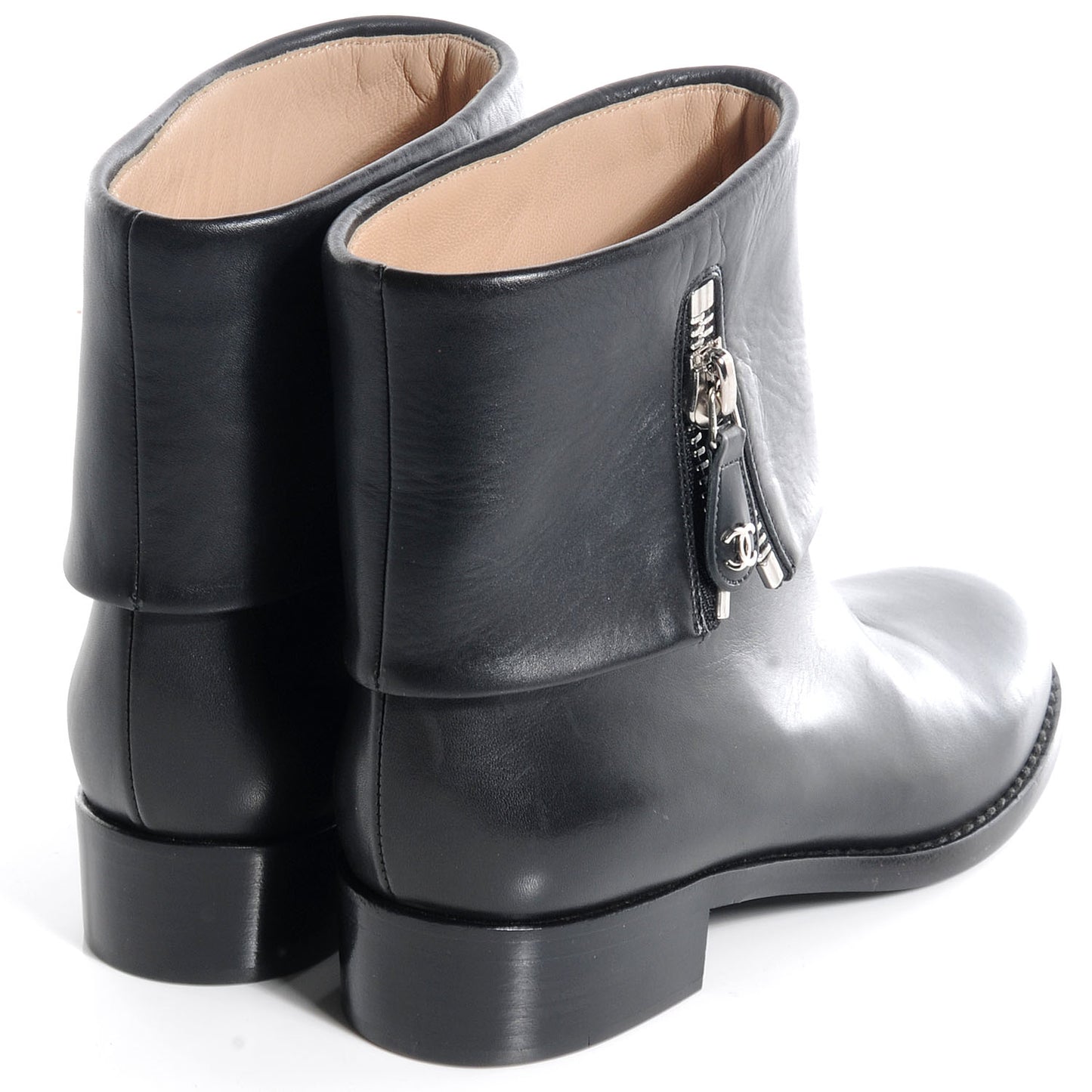 Leather Motorcycle Short Zip Boots Black 36