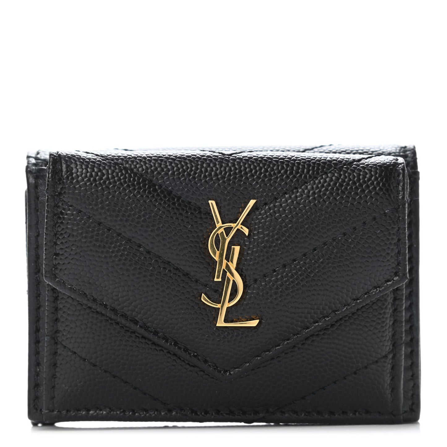 Grain De Poudre Matelasse Chevron Monogram Compact Tri Fold Pocket Wallet Black