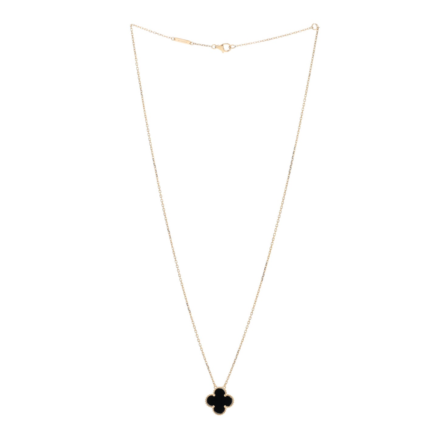 18K Yellow Gold Black Onyx Vintage Alhambra Pendant Necklace
