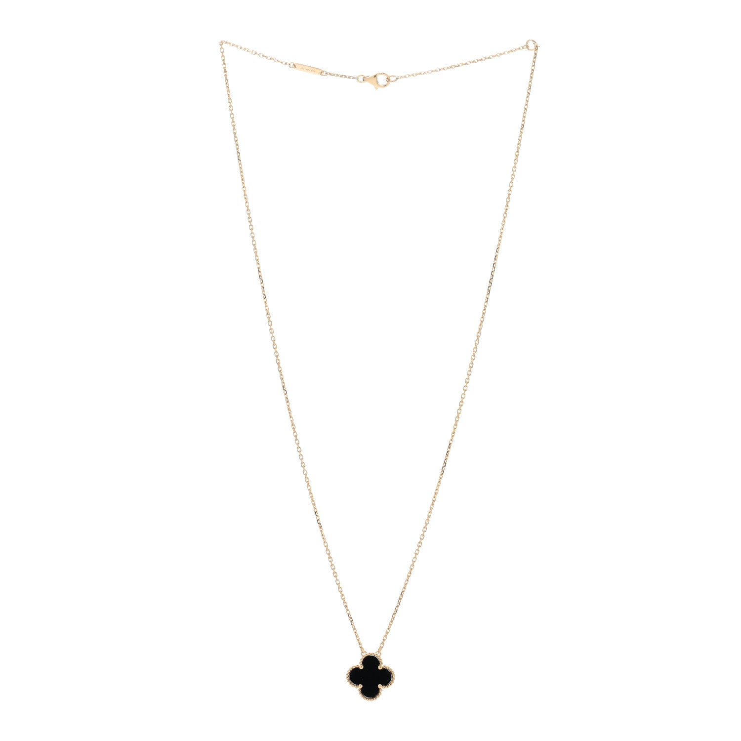 Van Cleef & Arpels 18K Yellow Gold Black Onyx Vintage Alhambra Pendant Necklace 2 of 4
