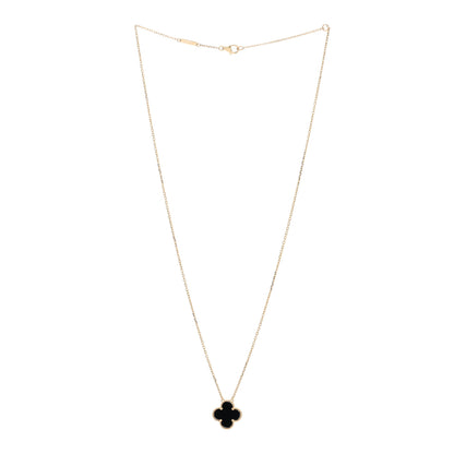 Van Cleef & Arpels 18K Yellow Gold Black Onyx Vintage Alhambra Pendant Necklace 2 of 4