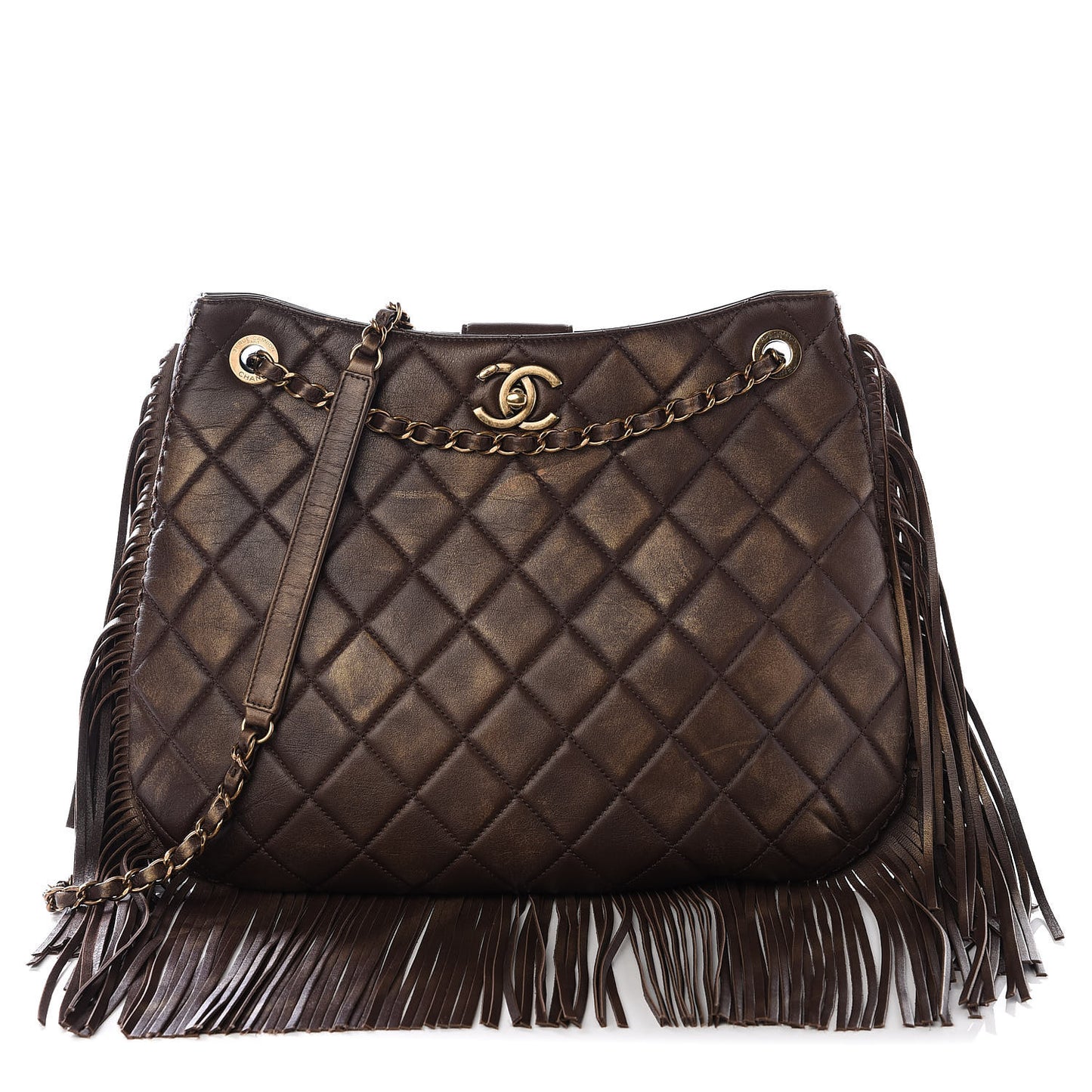 Calfskin Quilted Into The Fringe Hobo Brown