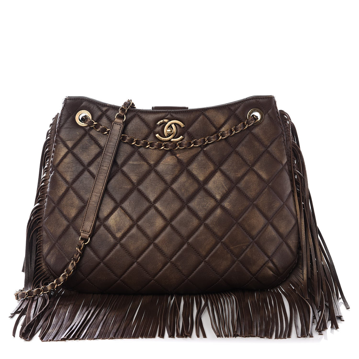 Chanel Calfskin Quilted Into The Fringe Hobo Brown 1 of 10