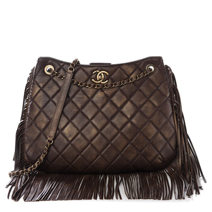 Chanel Calfskin Quilted Into The Fringe Hobo Brown 1 of 10