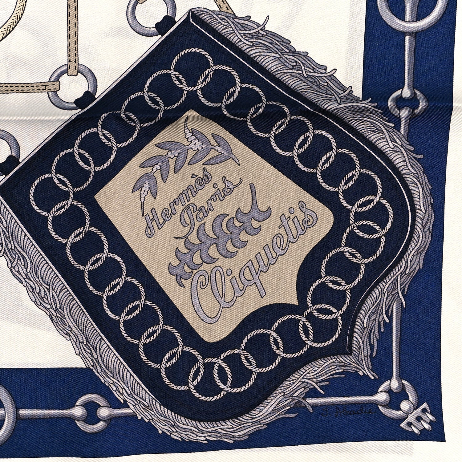 Hermes Silk Cliquetis Scarf 90 White Marine Ebene 2 of 3