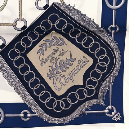 Hermes Silk Cliquetis Scarf 90 White Marine Ebene 2 of 3