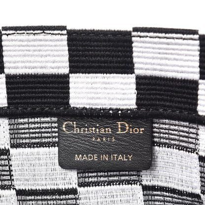 Christian Dior Canvas Embroidered Checkered Book Tote Black White 6 of 7