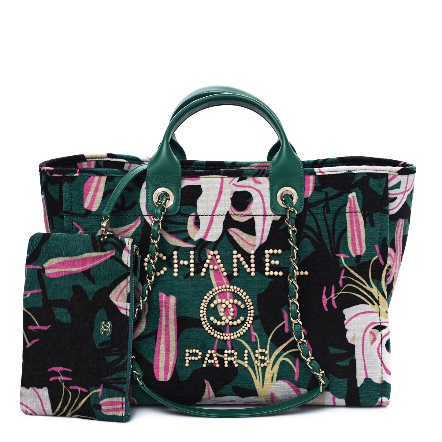 Velvet Calfskin Beaded Medium Deauville Tote Pink Green Black