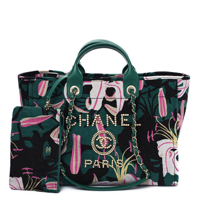 Chanel Velvet Calfskin Beaded Medium Deauville Tote Pink Green Black 3 of 10