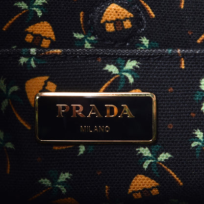 Prada Canapa Palm Tree Print Logo Tote Black 6 of 13