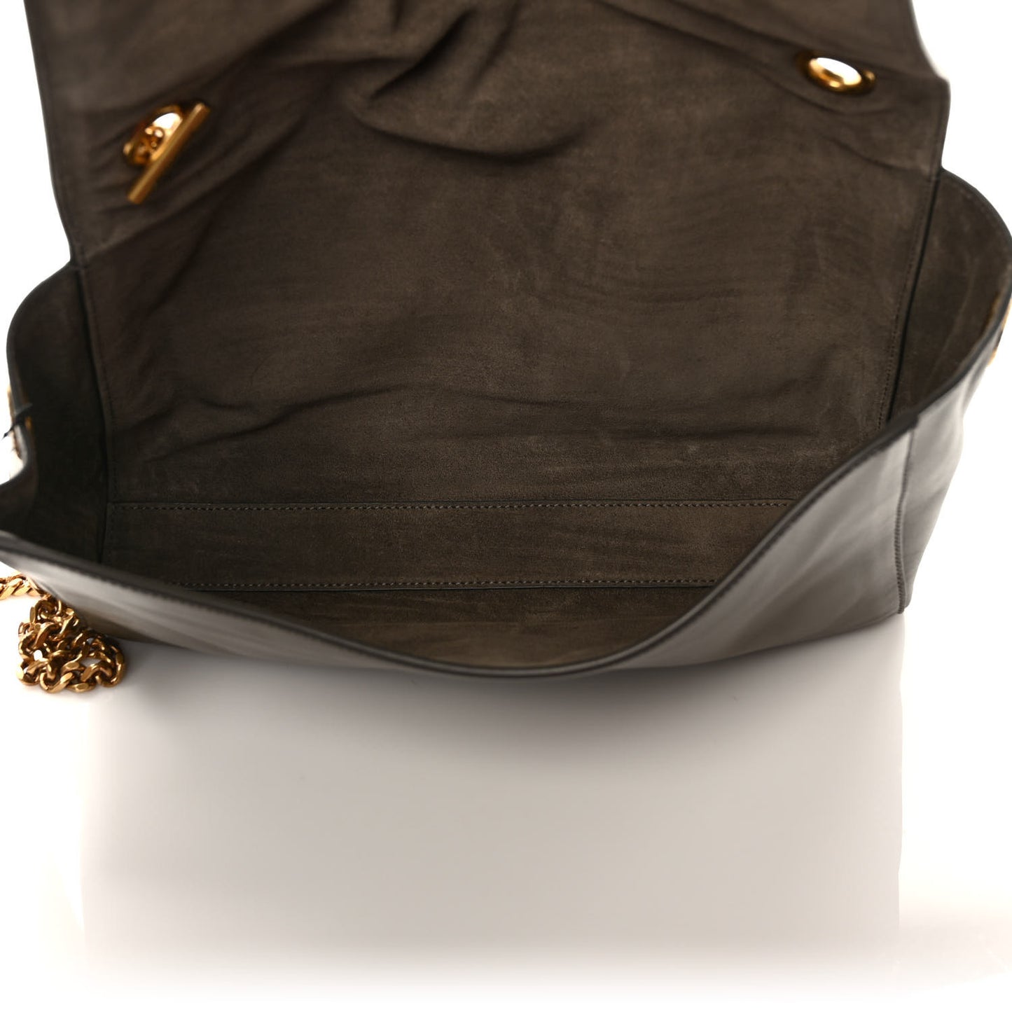 Smooth Calfskin Suede Medium Reversible Monogram Kate Satchel Olive