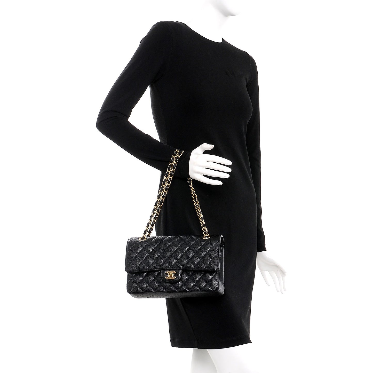 Caviar Quilted Medium Double Flap Black