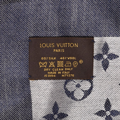 Louis Vuitton Silk Wool Monogram Denim Shawl Blue 5 of 5