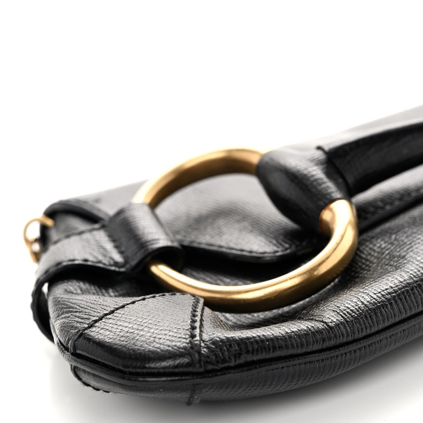 Textured Calfskin Horsebit Chain Clutch Black