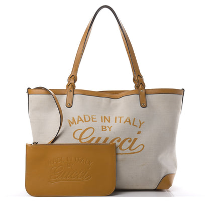 Gucci Linen Canvas Medium Craft Logo Tote Yellow 1 of 19