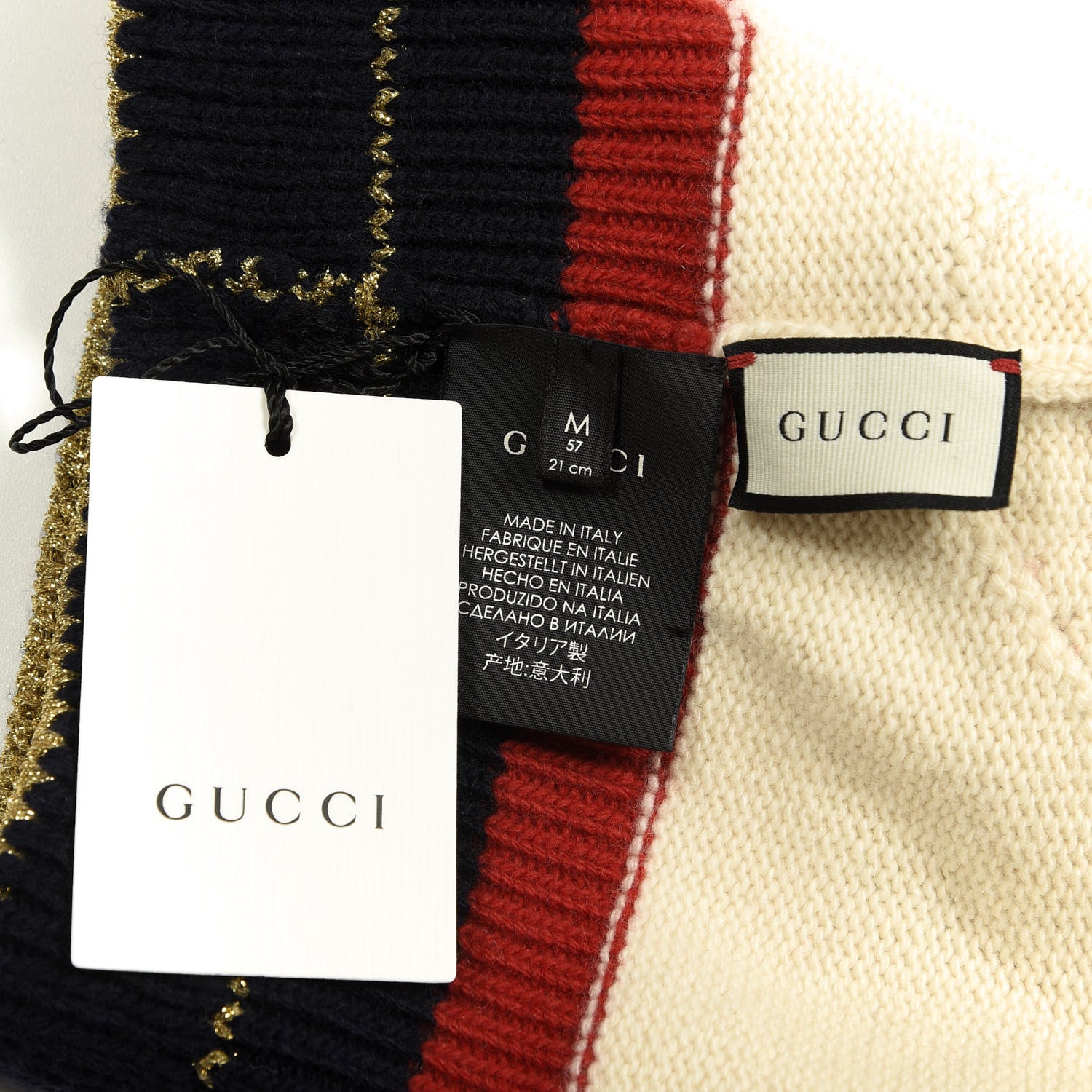 Gucci Wool Silk Web Beanie Hat M White Multicolor 3 of 3