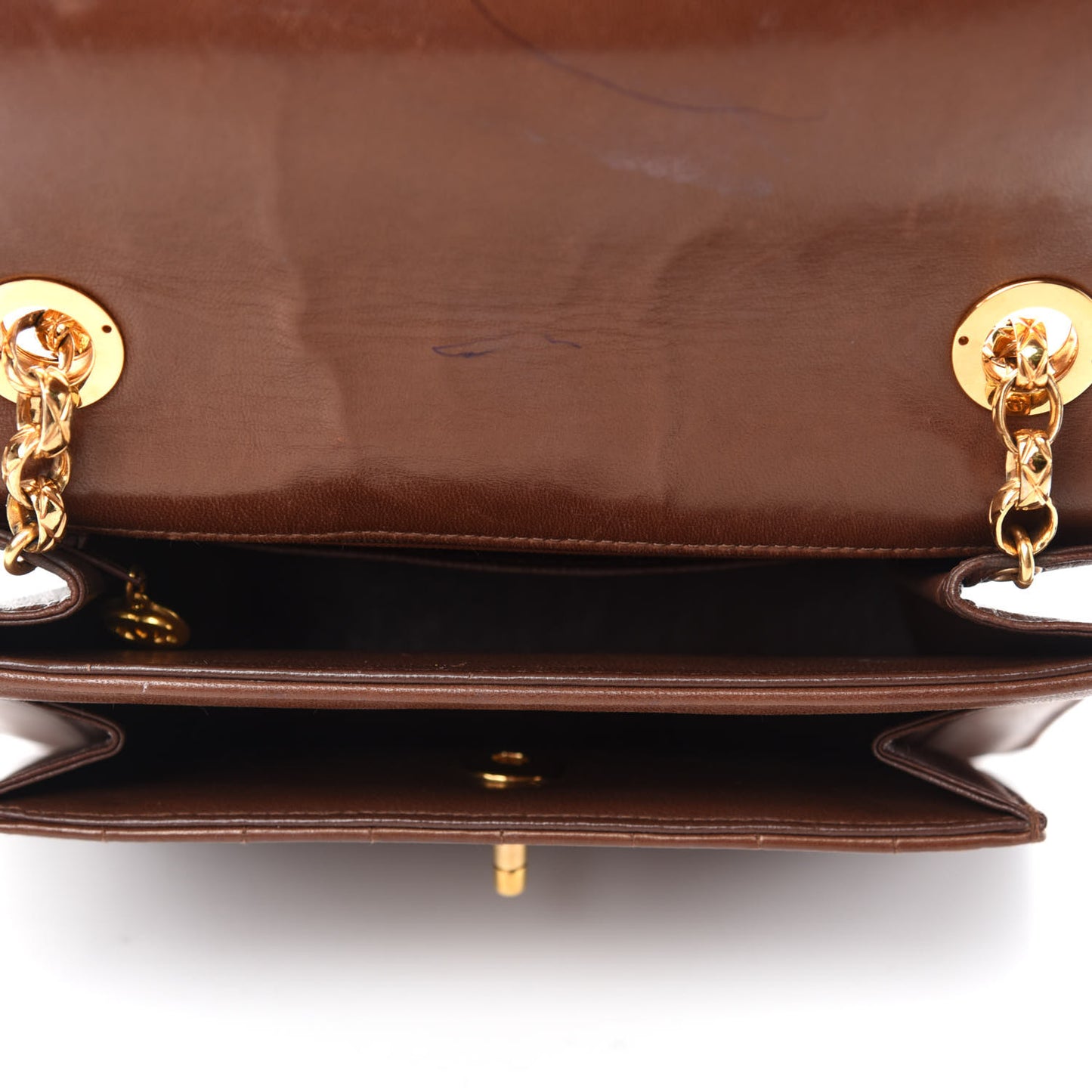 Lambskin Vertical Quilt Small Square Flap Brown