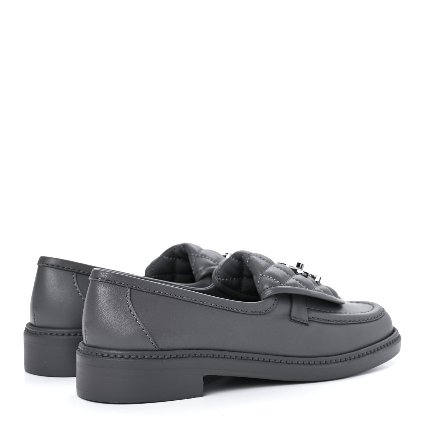 Lambskin Quilted CC Turnlock Moccasins 38.5 Grey