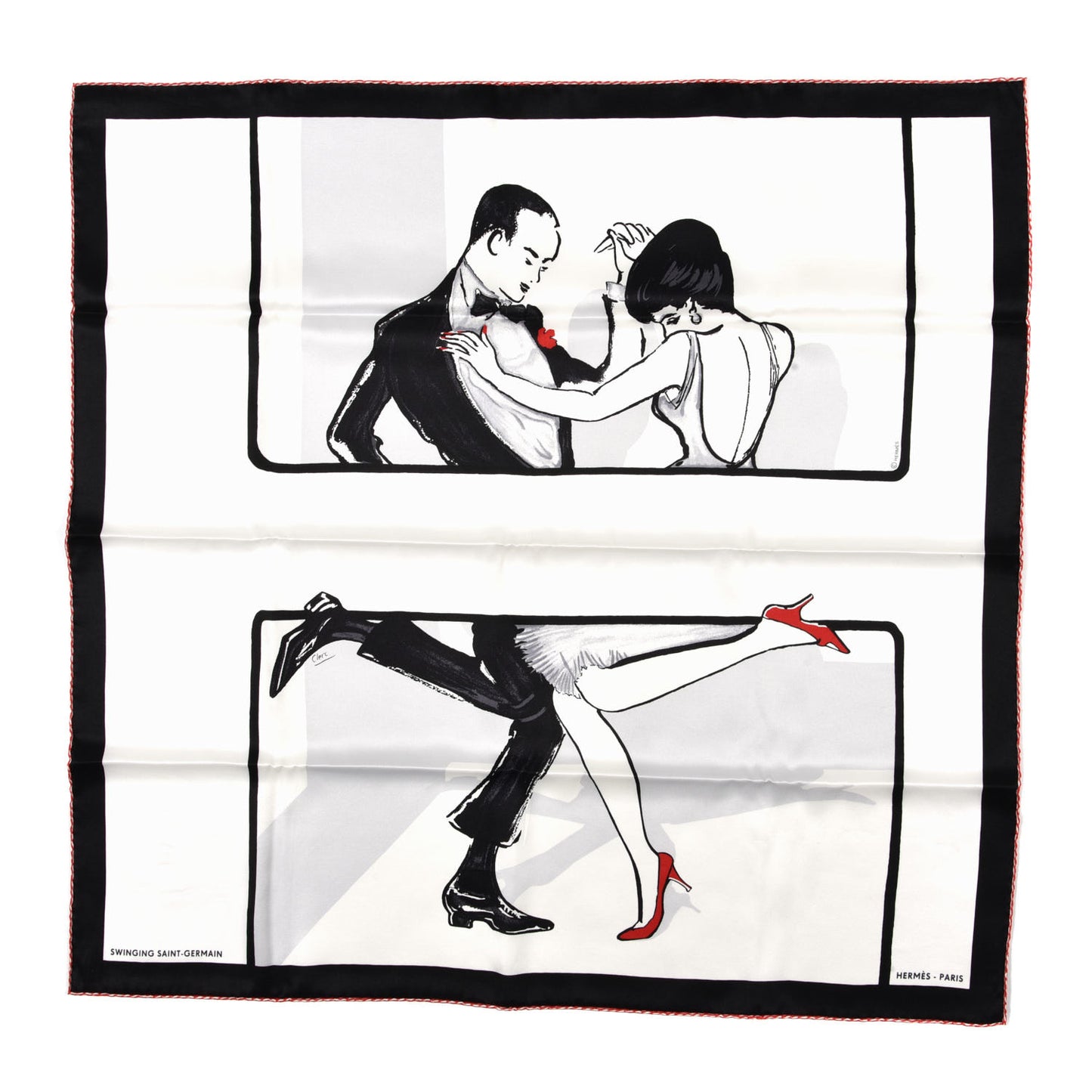 Silk Swinging Saint Germain Scarf 70 White Black Rouge