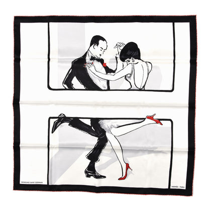 Hermes Silk Swinging Saint Germain Scarf 70 White Black Rouge 1 of 5