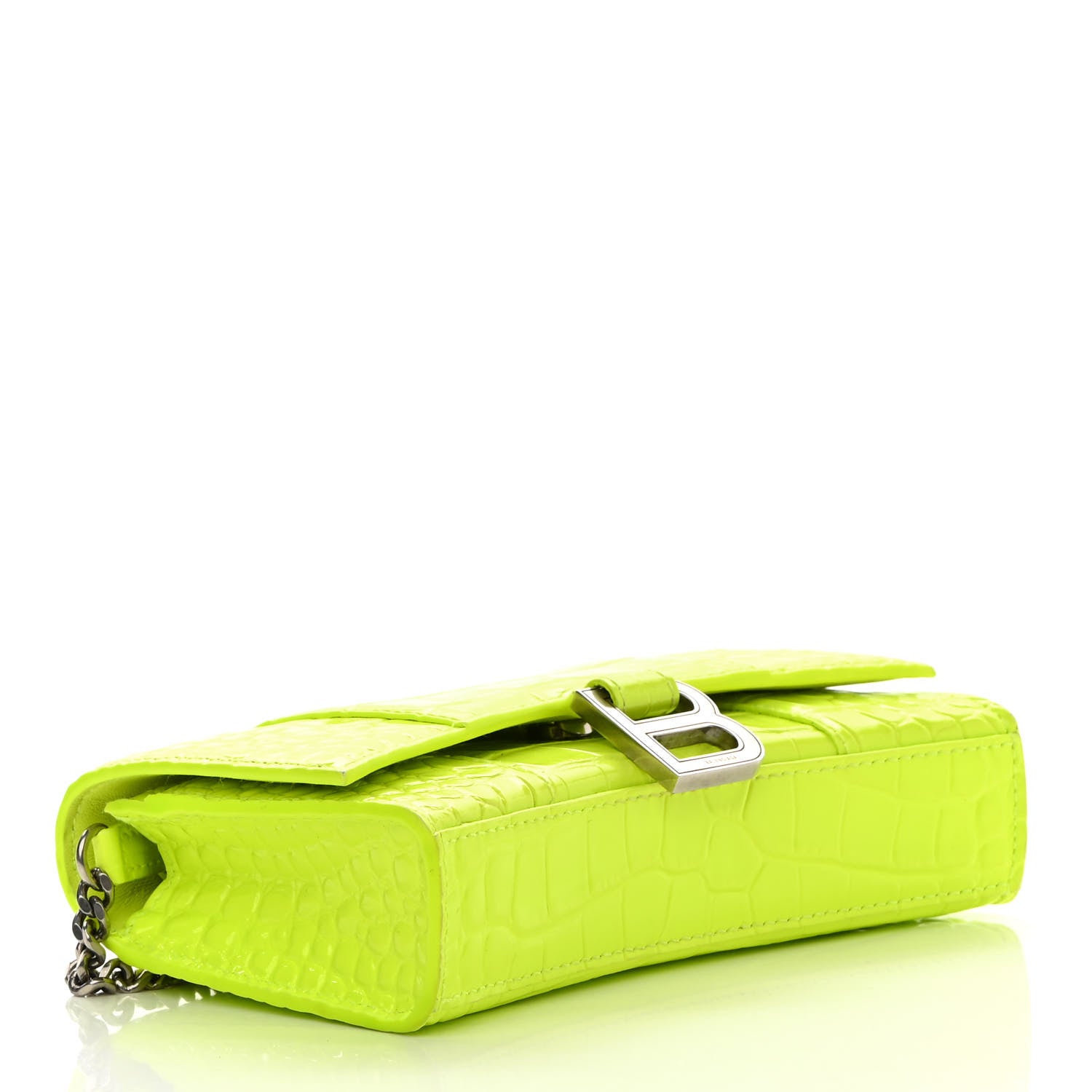 Balenciaga Shiny Calfskin Crocodile Embossed Hourglass Chain Bag Fluo Yellow 4 of 13