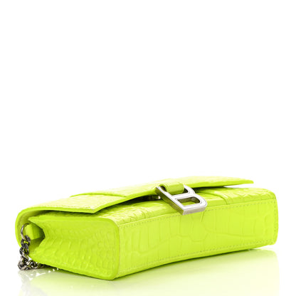 Balenciaga Shiny Calfskin Crocodile Embossed Hourglass Chain Bag Fluo Yellow 4 of 13