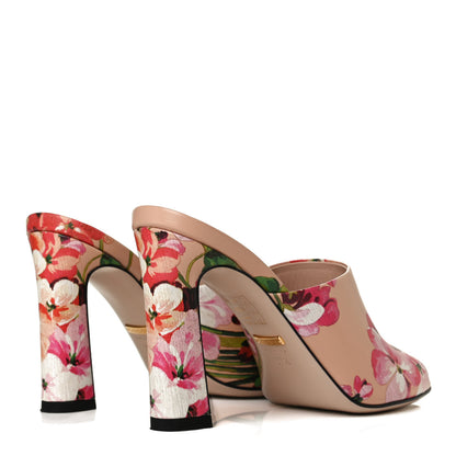 Gucci Calfskin Blooms Print High Heel Slide Sandals 37.5 Pink Apricot Multicolor 4 of 9