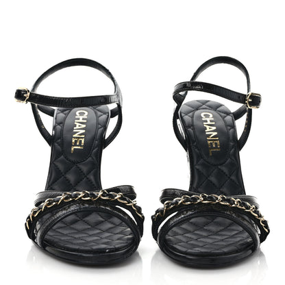 Chanel Crumpled Calfskin Quilted Chain Wedge Sandals 36 Black 2 of 8