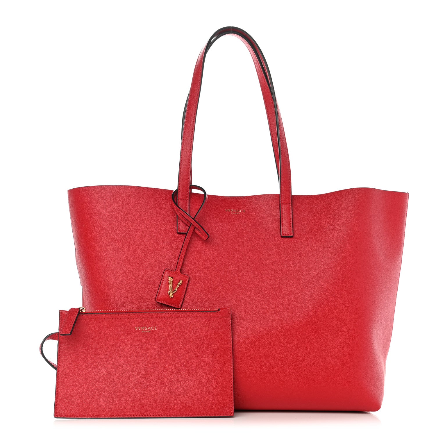 Versace Calfskin Virtus Tote Red 1 of 10