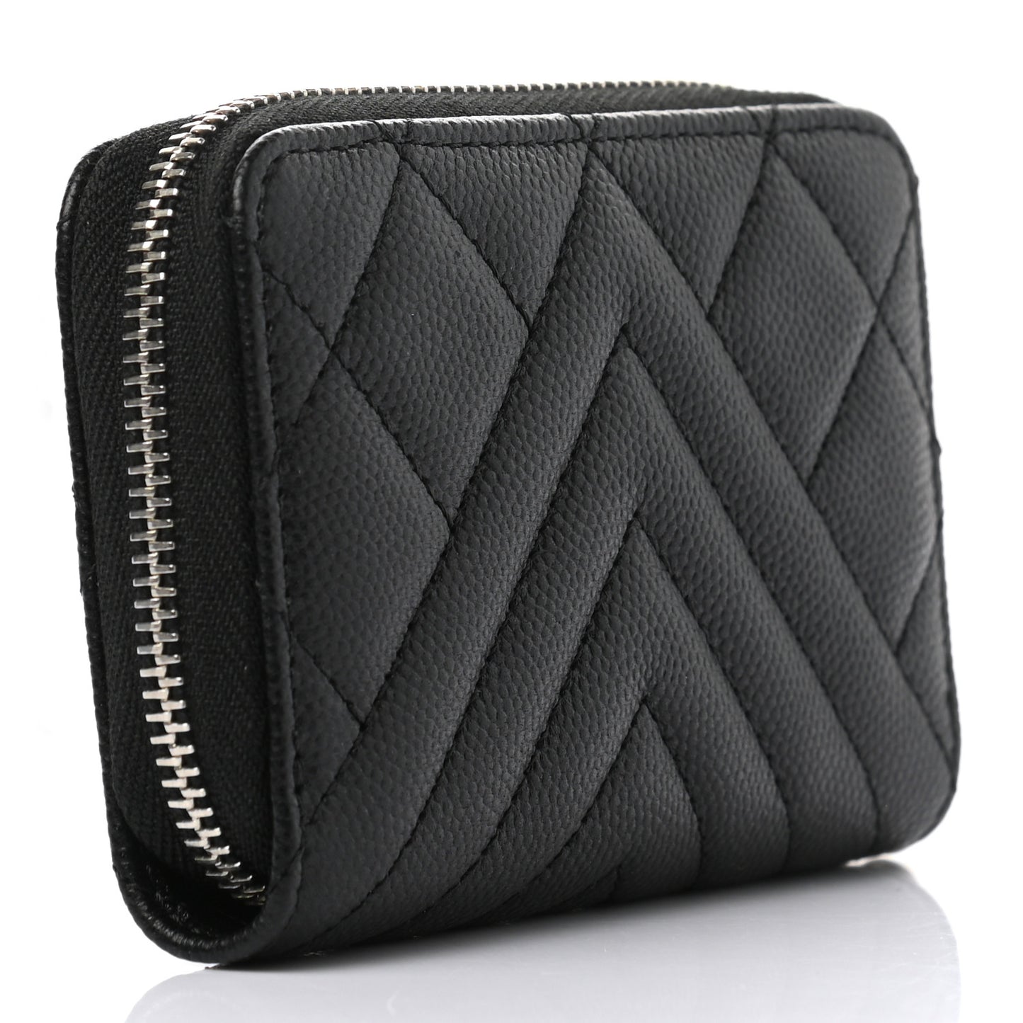 Caviar Quilted Diamond CC Zip Around Coin Purse Black