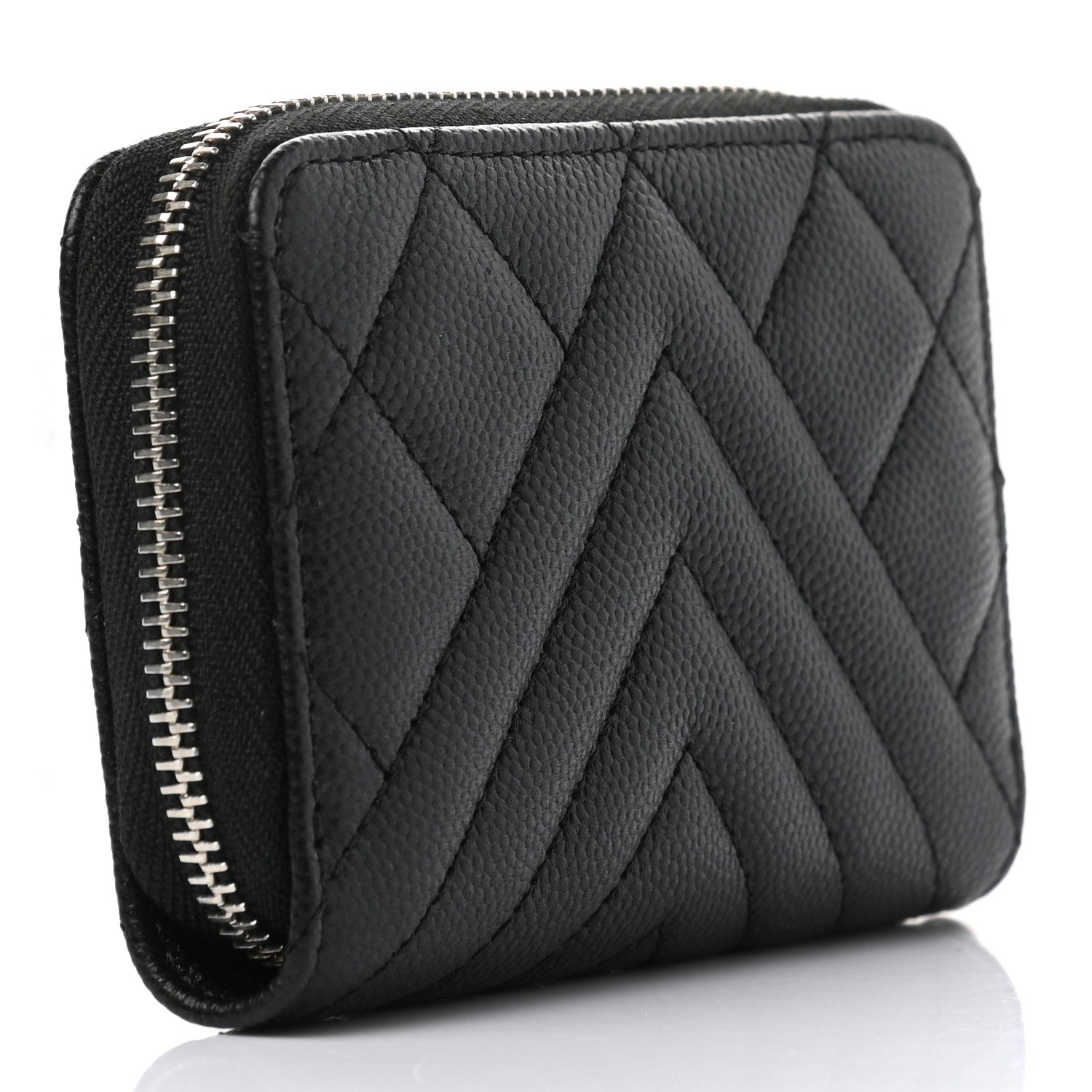 Chanel Caviar Quilted Diamond CC Zip Around Coin Purse Black 2 of 7