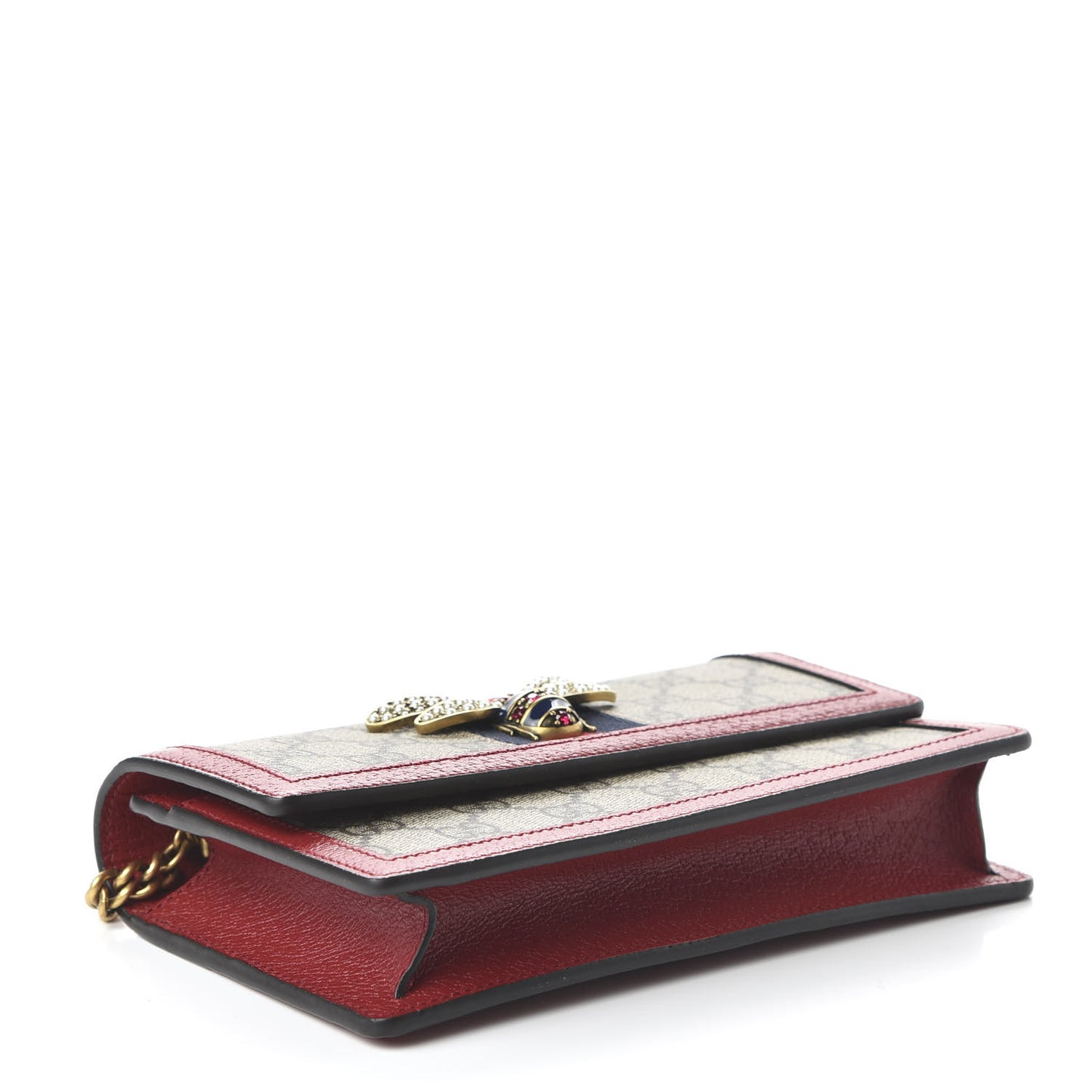 GG Supreme Monogram Web Queen Margaret Chain Wallet Red