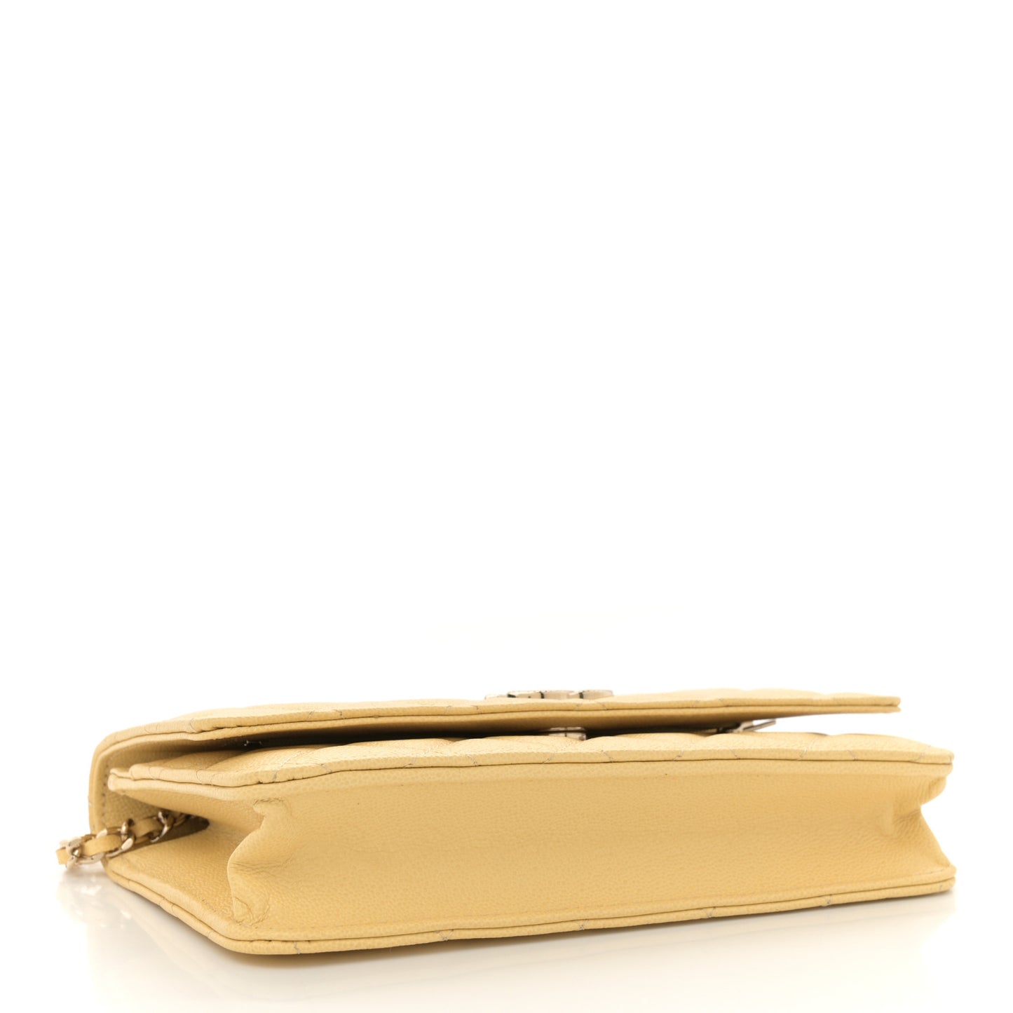 Caviar Quilted Studded CC Wallet on Chain WOC Yellow