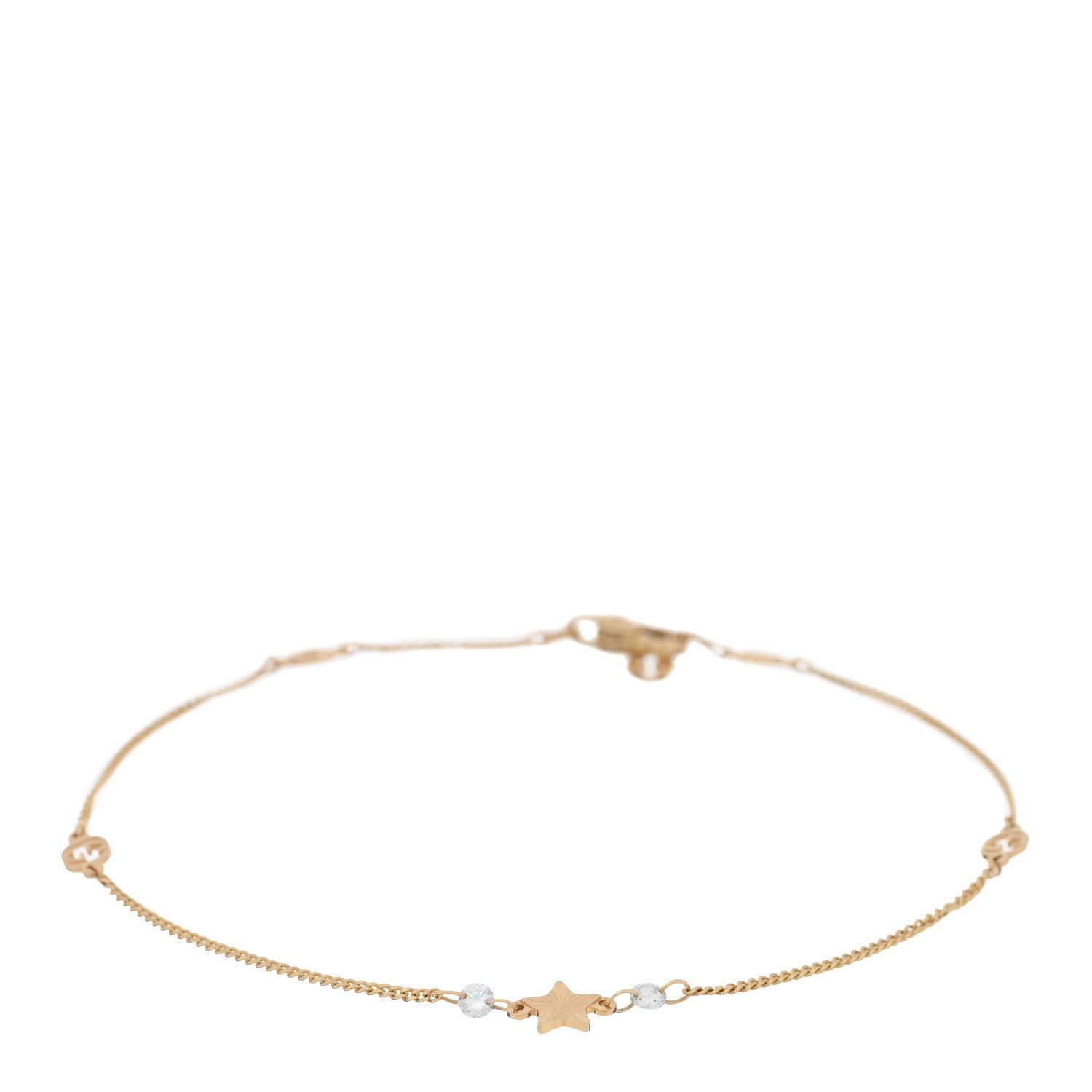 Gucci 18K Yellow Gold Diamond Heart GG Station Bracelet 1 of 3
