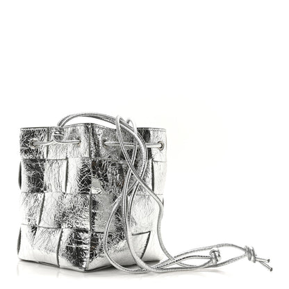 Bottega Veneta Metallic Crinkled Lambskin Maxi Intrecciato Cassette Bucket Bag Silver 3 of 9