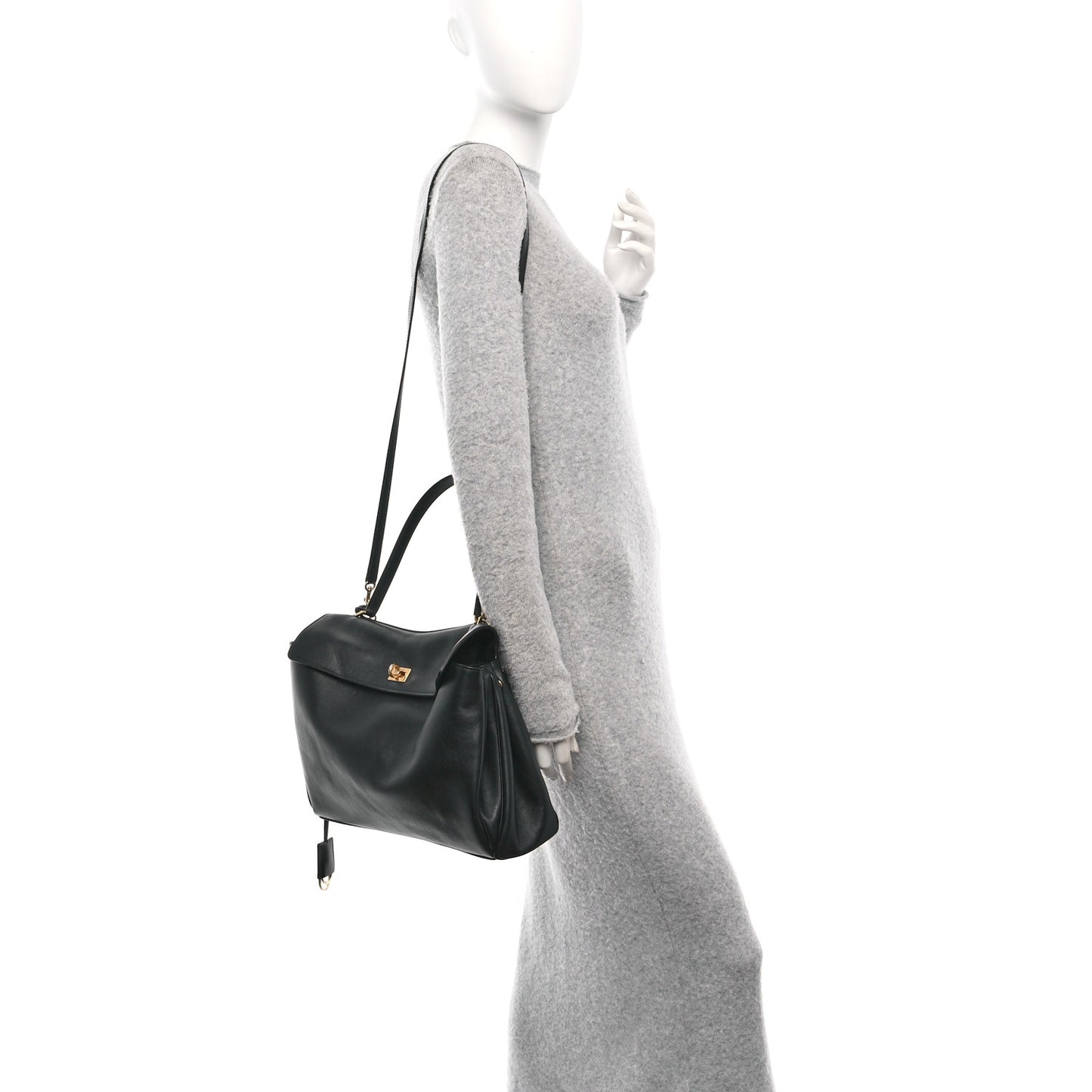 Natural Smooth Calfskin Medium Rodeo Top Handle Handbag Black