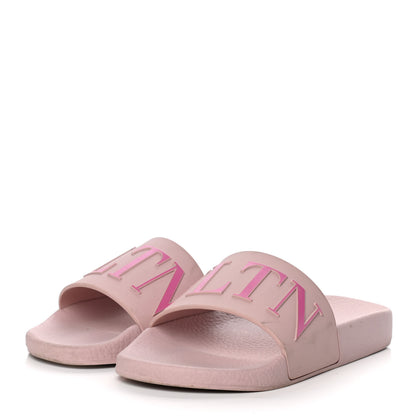 Valentino Garavani Rubber VLTN Pool Slide Sandals 37 Water Rose Disco Pink 3 of 16