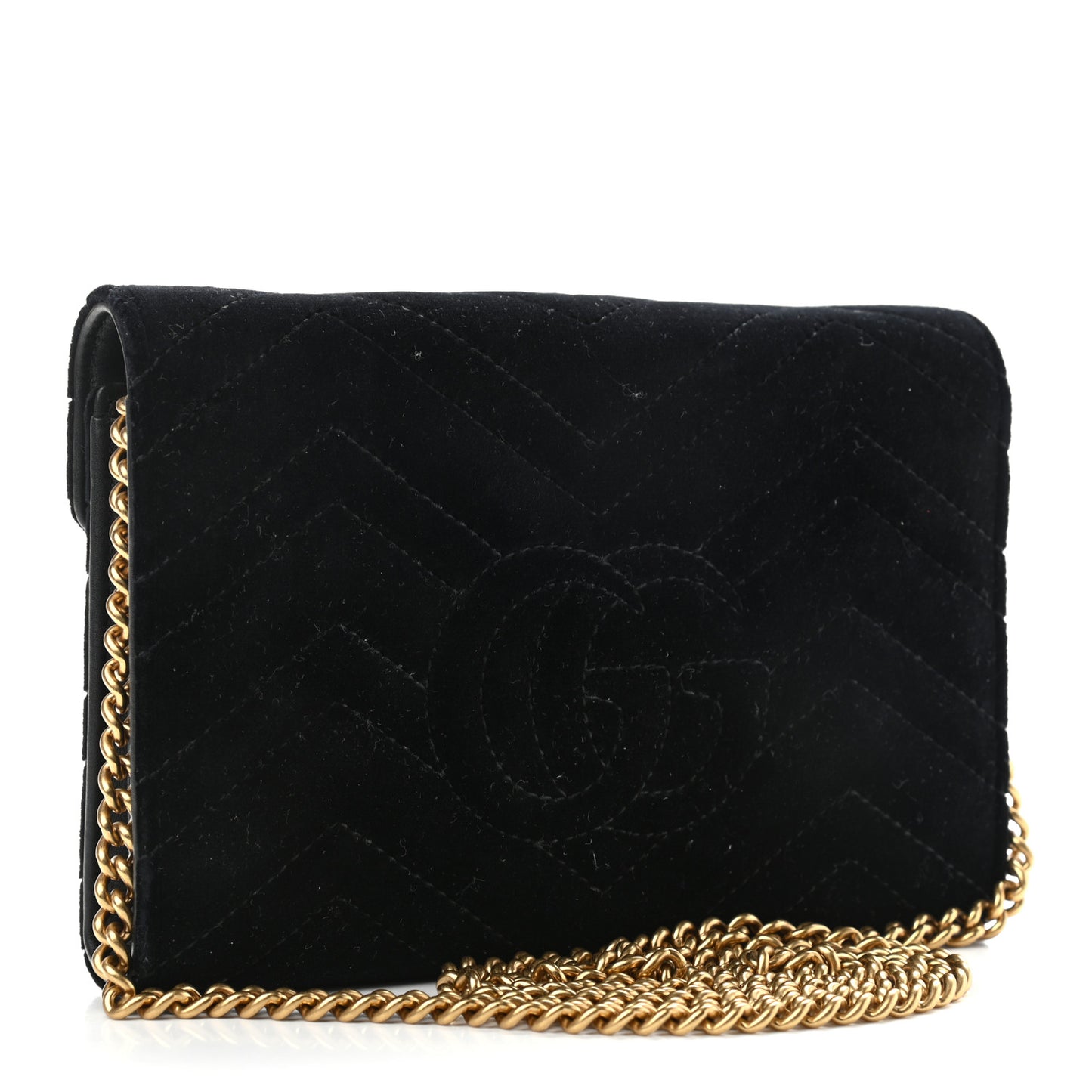 Velvet Matelasse GG Marmont Chain Wallet Black