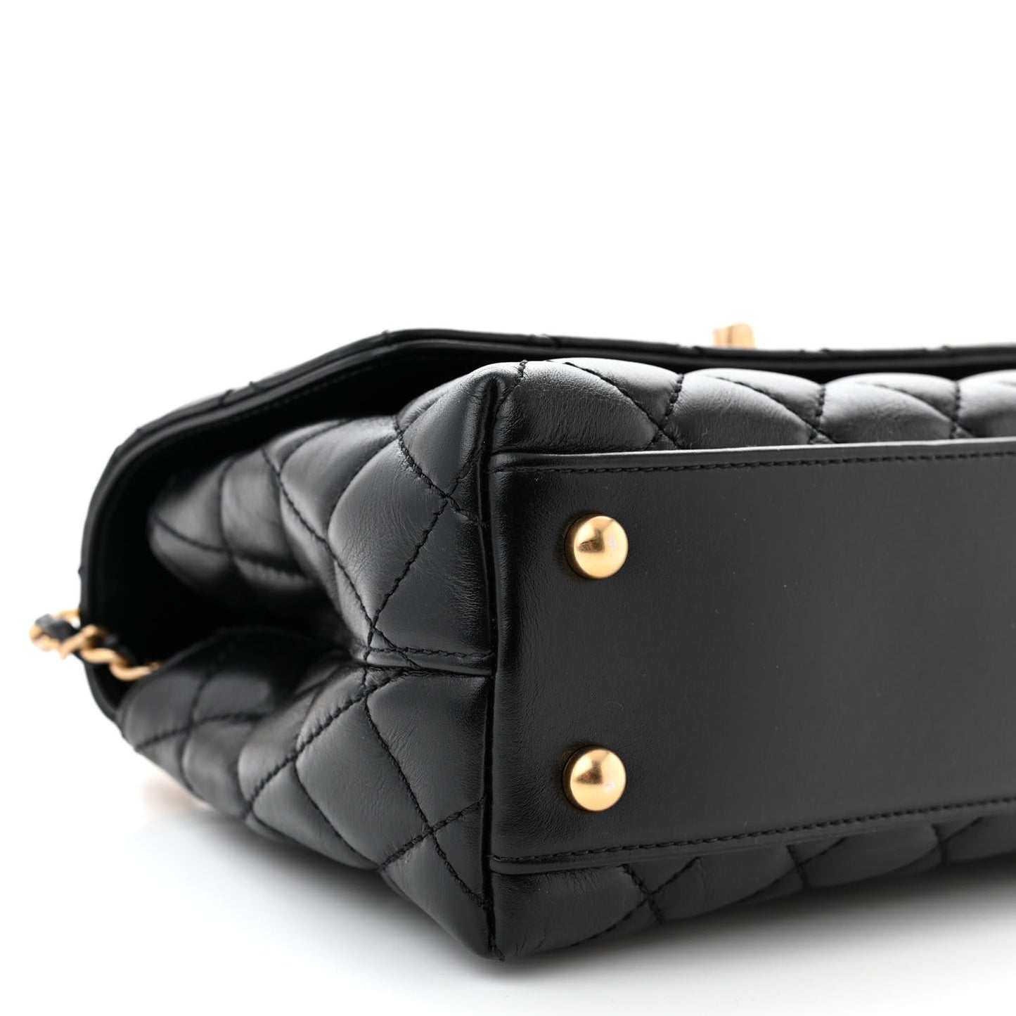 Calfskin Quilted Mini Logo Coco Handle Flap Black