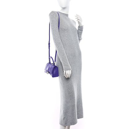 Balenciaga Shiny Calfskin Crocodile Embossed Hourglass Top Handle Bag XS Viola 2 of 8